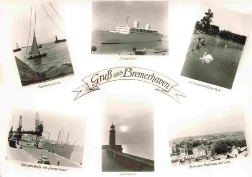 AK / Ansichtskarte BREMERHAVEN Nordsee Geestemuendung Gripsholm Columbuskaje Seven-Seas Leuchtturm Speckenbuetteler-Park Lehe Dampfer