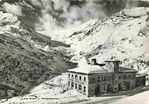 AK / Ansichtskarte Alp Gruem Bernina GR Paluegletscher Bahnstation Berghotel Gletscher Schnee Alpenpanorama