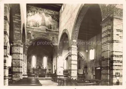 AK / Ansichtskarte Giubiasco Bellinzona TI Chiesa-S-Biagio Kircheninneres Fresken Romanisch Rundbogen Backstein Chor Kirchenbaenke
