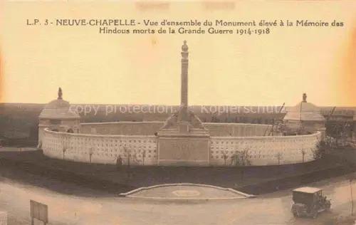 AK / Ansichtskarte Neuve-Chapelle Bethune 62 Pas-de-Calais Monument-aux-Hindous India-Gate Kriegsdenkmal Saeule Rundbau Grande-Guerre-1914-1918 Gedenkstaette Automobil