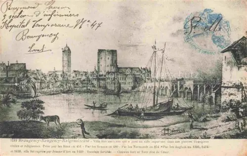 AK / Ansichtskarte Beaugency ORLEANS 45 Loiret Loire Hafen Segelschiffe Stadtmauer Turm-César Lithographie Hôpital-Temporaire