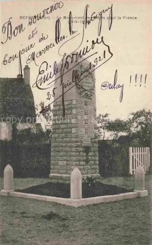 AK / Ansichtskarte Beffes BOURGES 18 Cher Monument-aux-Morts Kriegerdenkmal Namenstafel Sockel Gedenkstein Zaun