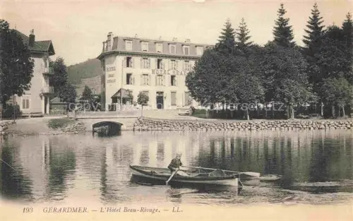 AK / Ansichtskarte Gerardmer Saint-Die 88 Vosges Hotel-Beau-Rivage See Ruderboot Bruecke Baeume Ufer