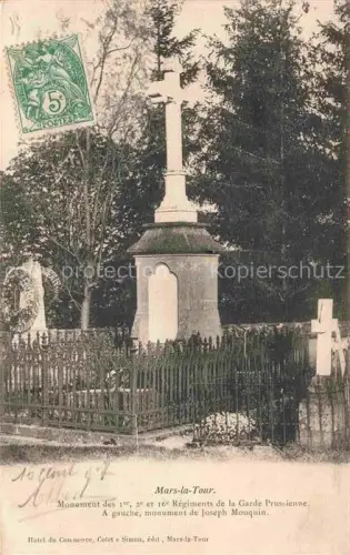 AK / Ansichtskarte Mars-la-Tour 54 Meurthe-et-Moselle Monument-des-Régiments Garde-Prussienne Kreuz Denkmal Monument-Joseph-Mouquin Eisenzaun Baeume Friedhof