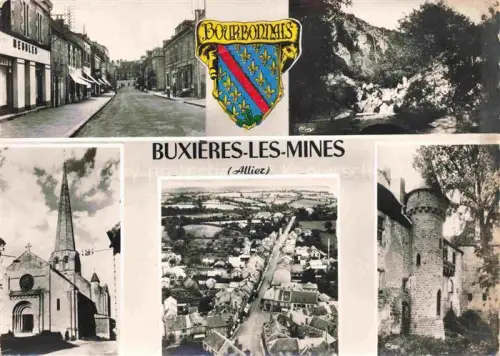 AK / Ansichtskarte Buxieres-les-Mines Moulins 03 Allier Rue Kirche Luftbild Schlossturm Felsen Bourbonnais Mehrbildkarte