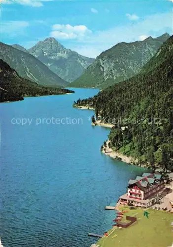 AK / Ansichtskarte Plansee 973m REUTTE Breitenwang Ausserfern Tirol AT Hotel-Forelle Plansee See Berge Thaneller Wald Fliegeraufnahme Reutte