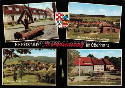 AK / Ansichtskarte St Andreasberg Harz Niedersachsen Hirtenbrunnen Blick-vom-Matthias-Schmidt-Berg Blick-v.d.-Dreijungfern Am-Steingarten Brunnen Mehrbildkarte Oberharz