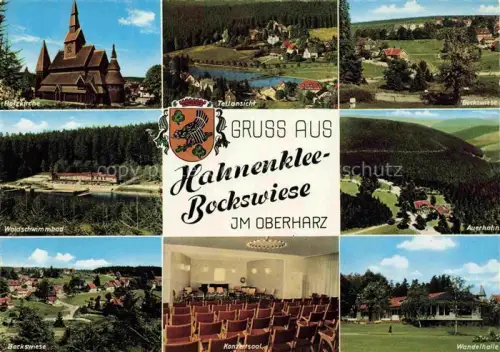 AK / Ansichtskarte Auerhahn Goslar Hahnenklee-Bockswiese Harz Niedersachsen Holzkirche Waldschwimmbad Konzertsaal Wandelhalle Bockswiese Auerhahn Mehrbildkarte Oberharz