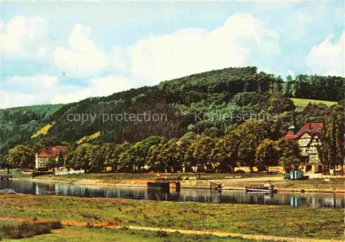 AK / Ansichtskarte Bodenwerder Uferpromenade Hopfenberg Weser Boote Fachwerkhaeuser Baeume Fluss