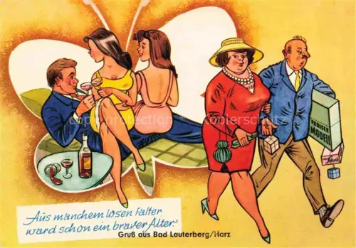 AK / Ansichtskarte Bad Lauterberg Osterode Harz Niedersachsen Scherzkarte Karikatur Flirt Humor Lebemann Ehefrau Kurort Pariser-Modell