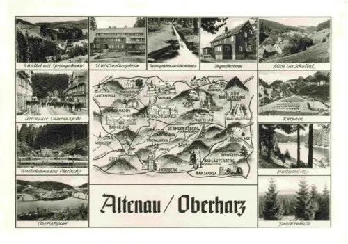 AK / Ansichtskarte Altenau Harz Gemkenthal Niedersachsen Schulthal Sprungschanze Erholungsheim Damgraben Jugendherberge Damenkapelle Waldschwimmbad Okertalsperre Kurpark Huettenteich Harzlandkarte Mehrbildkarte