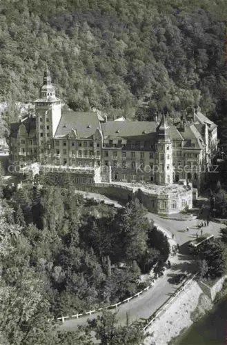 AK / Ansichtskarte Lillafuered HU Palota-Szálló Hotel-Palast Schlosshotel Waldlandschaft Tuerme Historismus-Gebaeude Strasse