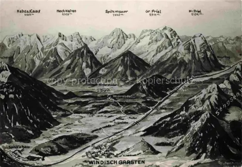 AK / Ansichtskarte Windischgarsten Kirchdorf Krems Oberoesterreich AT Spitzmauer Grosser-Priel Kleiner-Priel Hochkasten Sengsengebirge Hinterstoder Vorderstoder Steyrling Berge Panoramakarte