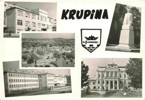 AK / Ansichtskarte Krupina SK Stadtwappen Stadtpanorama Schule Rathaus Denkmal Wohnhaeuser