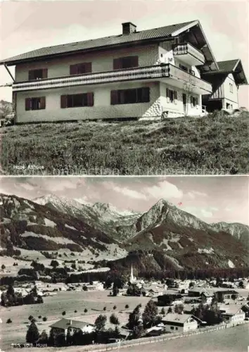 AK / Ansichtskarte Berg Fischen Allgaeu Haus-Althaus Pension Allgaeu Berge Ortspanorama Kirche Wiesen