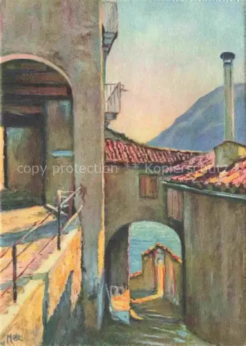 AK / Ansichtskarte Gandria Lago di Lugano TI Lago-di-Lugano Gasse Torbogen Altstadt Seesicht Berge Kunstkarte
