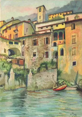 AK / Ansichtskarte Gandria Lago di Lugano TI Lago-di-Lugano Ristorante Ufergebaeude Kirchturm Boot Altstadt Kunstkarte