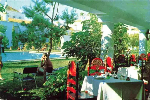 AK / Ansichtskarte MARBELLA  Malaga Andalucia ES Hotel-Cortijo-Blanco Restaurantterrasse Pool Garten Tische Stuehle Sommer