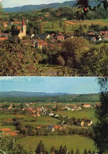 AK / Ansichtskarte Eibiswald Steiermark AT Stadtpanorama Kirchturm Huegel Herbst aepfel Felder Gruenland