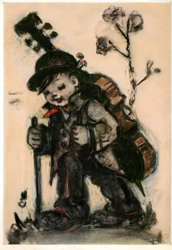 AK / Ansichtskarte HUMMEL F. Kuenstlerkarte Nr. Hummel-Kuenstlerkarte Wanderknabe Gitarre Rucksack Kindermotiv