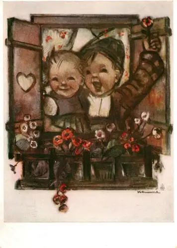 AK / Ansichtskarte HUMMEL F. Kuenstlerkarte Nr. Hummel-Kuenstlerkarte Kinder Fenster Blumenkasten Herz Kindermotiv
