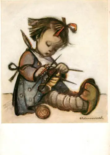 AK / Ansichtskarte HUMMEL F. Kuenstlerkarte Nr. Hummel-Kuenstlerkarte Maedchen Stricken Wolle Kindermotiv