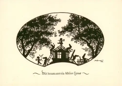 AK / Ansichtskarte BERLIN  CITY Silhouette Elfen Hausbau Baeume Scherenschnitt Kunstkarte Wohltaetigkeitskarte