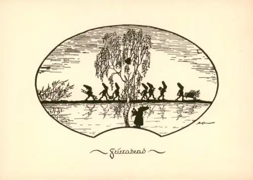 AK / Ansichtskarte BERLIN  CITY Silhouette Feierabend Arbeiter Baum See Scherenschnitt Kunstkarte Wohltaetigkeitskarte