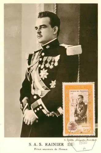 AK / Ansichtskarte MONTE-CARLO MONACO Rainier-III Fuerst-Monaco Portraet Uniform Militaer Orden Briefmarke