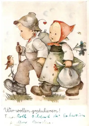AK / Ansichtskarte SCHAFFHAUSEN  SH Hummel Kinder Wanderer Vogel Blumen Illustration Grusskarte B-Hummel