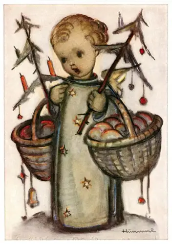 AK / Ansichtskarte MueNCHEN  Bayern Weihnachtsengel Engel Koerbe Kerzen Christbaumschmuck Weihnachten B-Hummel Frohe-Weihnachten