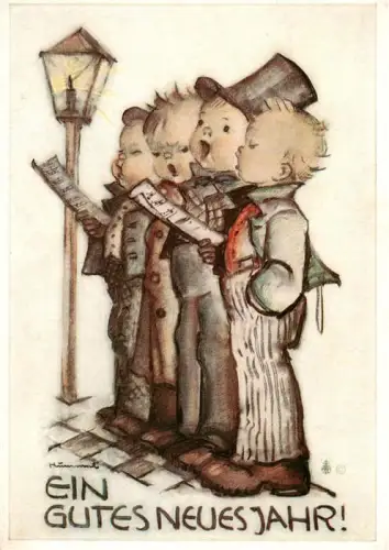 AK / Ansichtskarte MueNCHEN  Bayern Neujahr Kinder Saenger Laterne Noten Silvester B-Hummel Gutes-Neues-Jahr