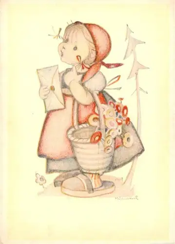 AK / Ansichtskarte STUTTGART  CITY Hummel Kind-mit-Brief Ostergruss Blumenkorb Brief Maedchen Zeichnung