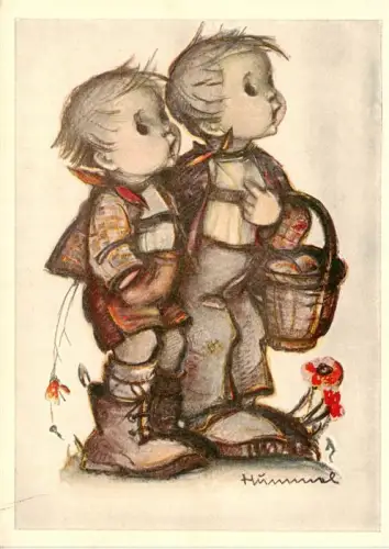 AK / Ansichtskarte STUTTGART  CITY Hummel Gratulanten Zwei-Jungen Korb Zeichnung Glueckwunsch