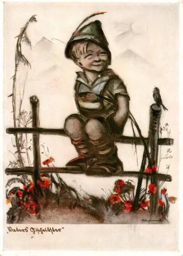 AK / Ansichtskarte LEIPZIG Sachsen Hummel Junge Zaun Federhut Vogel Mohnblumen Zeichnung Leipziger-Messe