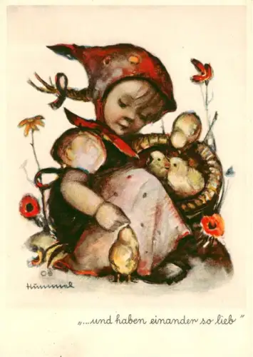 AK / Ansichtskarte Pirmasens Hummel Maedchen Kueken Korb Mohnblumen Zeichnung