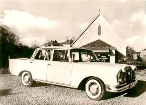 AK / Ansichtskarte BERLIN  CITY Mercedes Taxi Autovermietung Kirche Werbekarte Auto Heckflosse Johann-Schlagwein