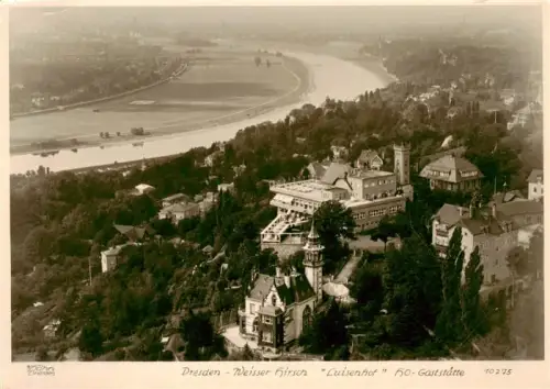 AK / Ansichtskarte Weisser Hirsch Bad Dresden Weisser-Hirsch Luisenhof HO-Gaststaette Elbe Fliegeraufnahme Villen Wald Stadtblick