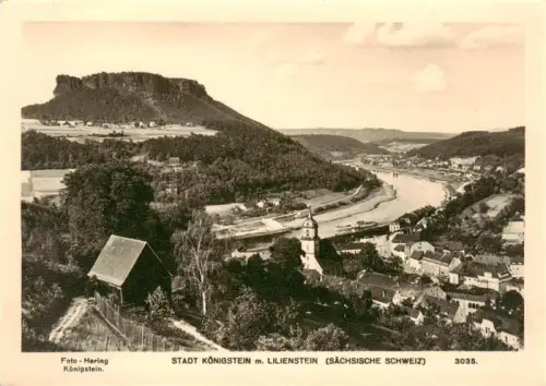 AK / Ansichtskarte Koenigstein Saechsische Schweiz Sachsen Lilienstein Elbe Kirche Tafelberg Tal Saechsische-Schweiz Stadtansicht