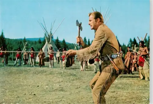 AK / Ansichtskarte Foto Constantin-Film Nr. Lex-Barker Winnetou Karl-May Schatz-im-Silbersee Indianer Tipi Tomahawk Wildwest