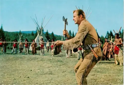 AK / Ansichtskarte Foto Constantin-Film Nr. Lex-Barker Winnetou Karl-May Schatz-im-Silbersee Indianer Tipi Tomahawk Wildwest