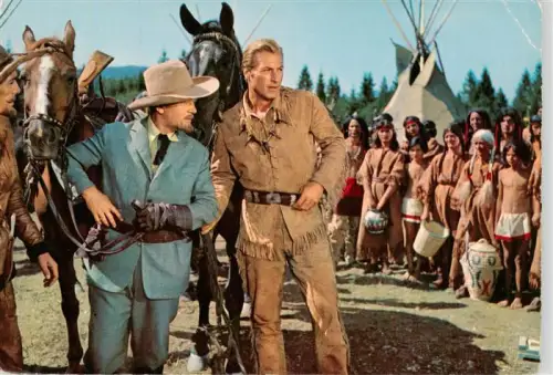AK / Ansichtskarte Foto Constantin-Film Nr. Lex-Barker Jan-Sid Winnetou Karl-May Schatz-im-Silbersee Old-Shatterhand Indianer Tipi Pferde