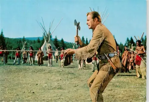 AK / Ansichtskarte Foto Constantin-Film Nr. Lex-Barker Winnetou Karl-May Schatz-im-Silbersee Indianer Tipi Tomahawk Wildwest