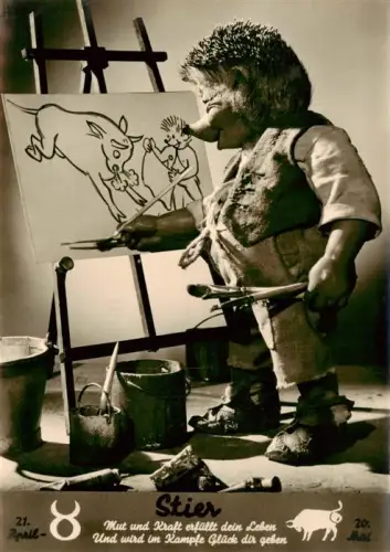 AK / Ansichtskarte MECKI Nr. Mecki Igel Stier Tierkreiszeichen Horoskop Maler Zeichnung Diehl-Film