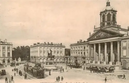 AK / Ansichtskarte BRUXELLES Bruessel Brussels Place-Royale Eglise-Saint-Jacques-sur-Coudenberg Strassenbahn Pferdewagen Reiterstandbild Neoklassizismus Stadtplatz