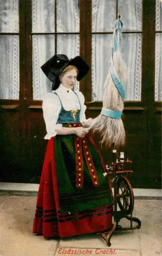 AK / Ansichtskarte Strassburg  Strasbourg 67 Bas-Rhin Elsaessische-Tracht Elsass Tracht Kopfschmuck Schleife Spinnrad Volkstracht Frau