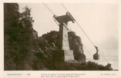AK / Ansichtskarte Montserrat Kloster BARCELONA Cataluna ES Seilbahn-Aeria Llobregat Kloster Felsen Felsmassiv Nadelwald Berglandschaft