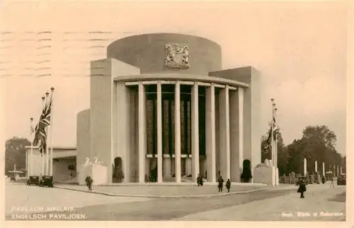 AK / Ansichtskarte Buxelles Bruessel Pavillon-Anglais Weltausstellung-1935 Art-Deco Union-Jack Britischer-Pavillon Flaggen