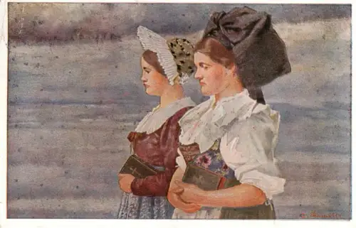 AK / Ansichtskarte Strasbourg  Strassburg 67 Bas-Rhin Elsaesser-Tracht Frauen Volkstracht Haut-Rhin Bas-Rhin Gemaelde Kirchgang Schleife