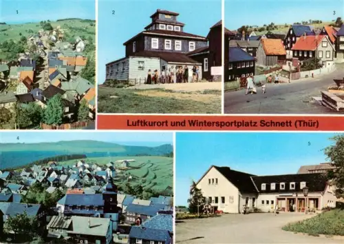 AK / Ansichtskarte Schnett Masserberg Hildburghausen Thueringen Luftkurort Wintersportplatz Jugendherberge Kulturhaus Dorfansicht Huegellandschaft Schieferdaecher Mehrbildkarte
